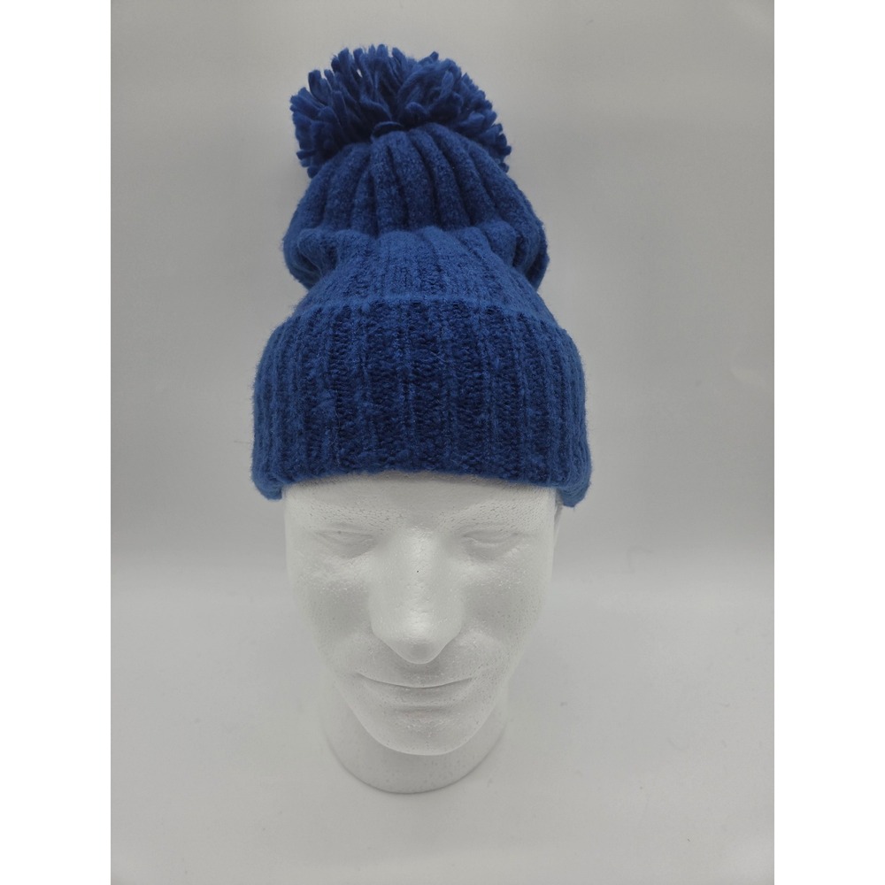 Unbranded Pom-Pom Beanie One Size Royal Blue Women Ribbed Knit Winter Hat